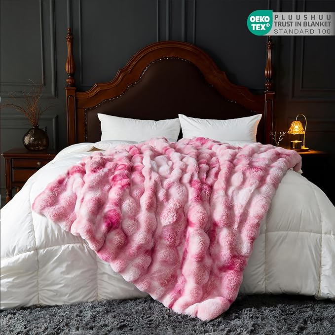 Faux Fur Throw Blanket for Couch, Fluffy Fuzzy Plush Bubble Blanket, Soft Warm Cozy Shaggy Rabbit Blanket, Luxury Decorative Gifts for Sofa Bedroom Living Room, 60x80inch (Tie-Dye-Pink)