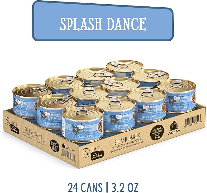 Weruva Cats in the Kitchen, Splash Dance with Chicken & Ocean Fish Au Jus Cat Food, 3.2oz Can (Pack of 24)