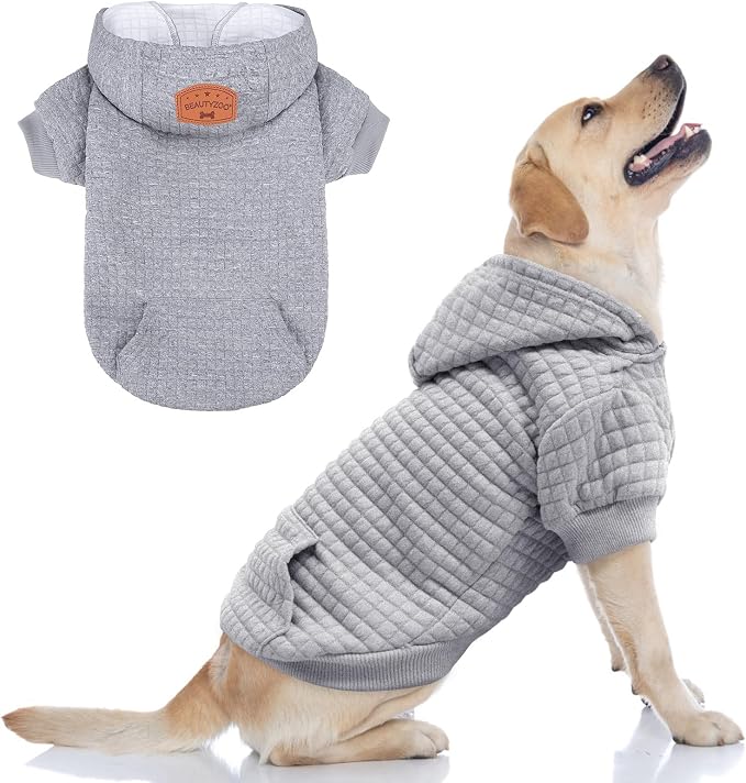 BEAUTYZOO Dog Hoodies Sweater for Large Dogs,Waffle‑Like Laminated Pet Coat | Warm Dog Sweatshirt with Pocket & Leash Hole,Pullover Clothes for Girl Boy Dogs,Stretchy & Easy‑On‑Off,Labrador & Great Danes