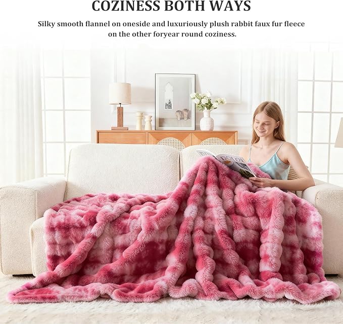 Faux Fur Throw Blanket for Couch, 1000 GSM Cozy Fuzzy Fluffy Soft Plush Thick Bubble Sherpa Blanket for Sofa Bedroom Living Room, Mothers Day Birthday Gifts for Women Home Decor