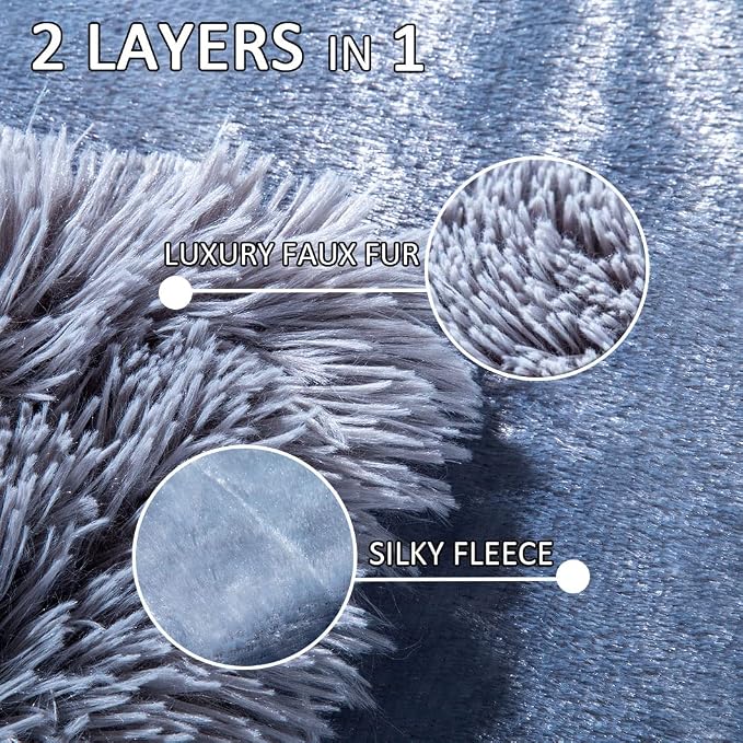 YUSOKI Long Faux Fur Throw Blanket, Grey,50" x 60" | Ultra Soft, Lightweight for All Season Use, stays fluffy after repeated washes, Perfect Gifts, Machine Washable