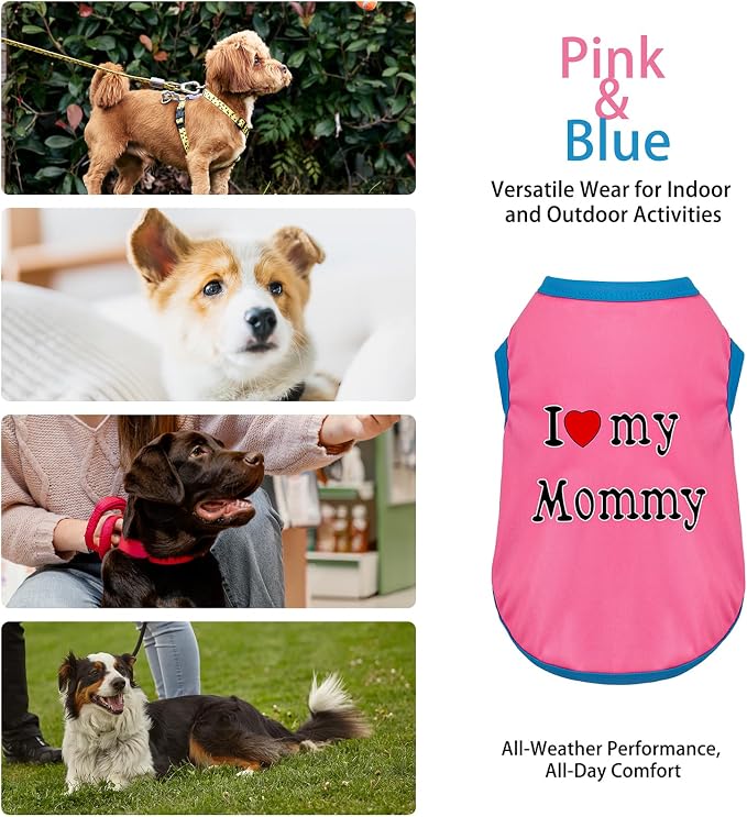 Color-Blocked Dog Tank Top with Playful Heat Transfer Designs – Lightweight Polyester Shirt for Small,MediumDogs, Perfect for Casual Outings.I Love My Mommy Pink M