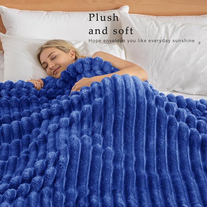 Exclusivo Mezcla Striped Fleece Throw Blanket for Couch, Sofa, Bed, 50"x60" | Soft Breathable Cozy Bed Blankets, Lightweight Plush Fluffy Fuzzy Jacquard Decorative Blankets