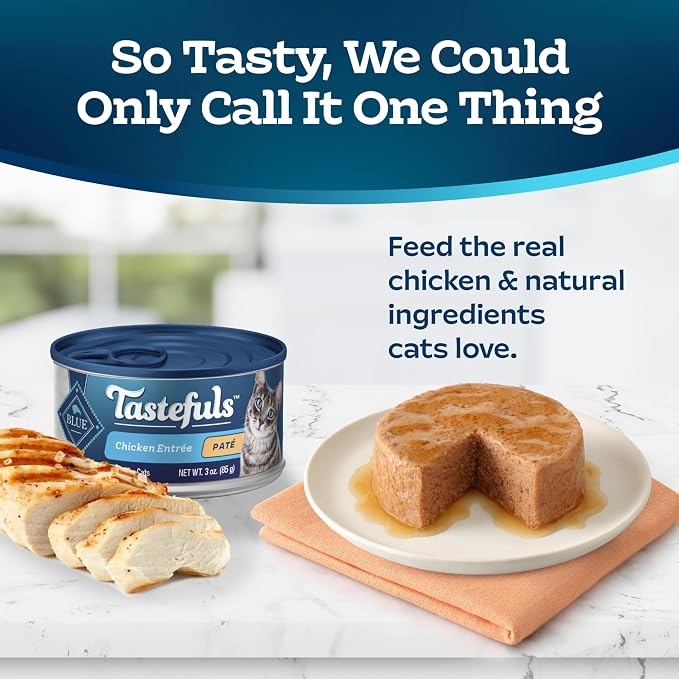 Blue Buffalo Tastefuls Chicken Paté Wet Cat Food, 3 oz, 24 ct | Real Chicken First, Paté Style, No Chicken By-Product, Corn, Wheat, or Soy