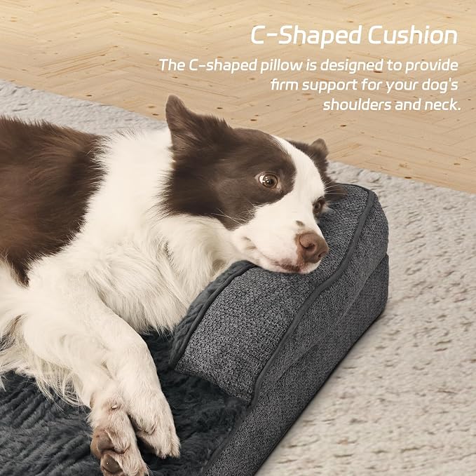 WINDRACING Orthopedic Dog Beds Large Sized Dog, Waterproof Memory Foam Pet Bed with Sides, Non-Slip Bottom Large Pet Bed with Washable Removable Cover,40x28 Inch, Gray