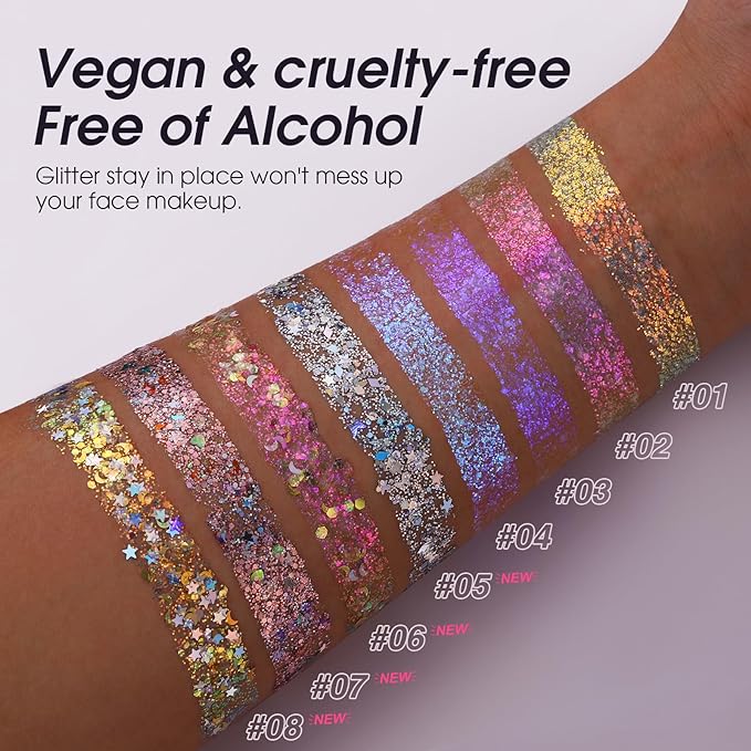 BestLand Body Glitter Gel for Women and Kids – Sparkle Glitter Makeup for Face, Body & Hair – Long Lasting Shimmer Gel for Festival accessories, Rave, Halloween, Party, Mermaid Look (07 Pink Stardust)