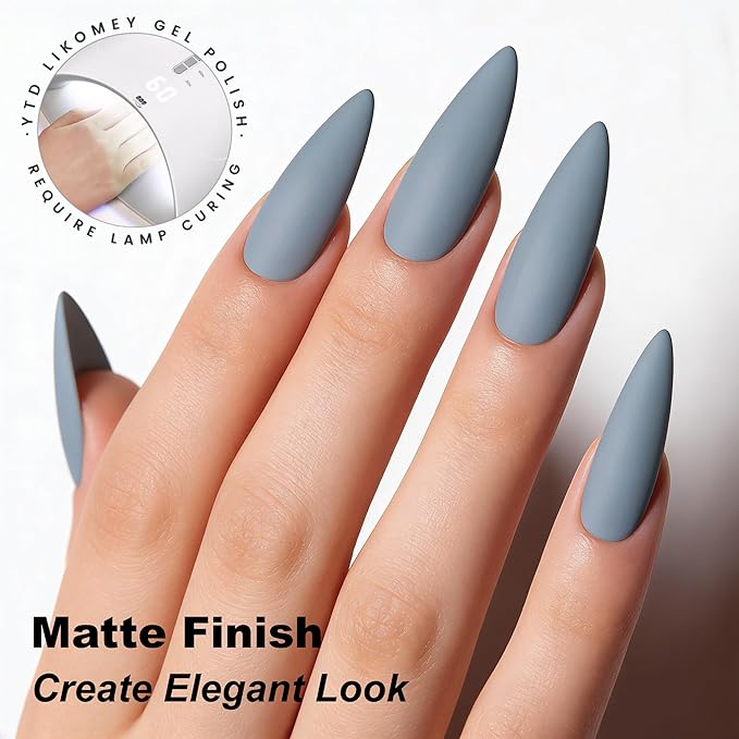 YTD Likomey Gray Blue Gel Nail Polish,15ml Salon Home DIY Manicure and Pedicure Fall Winter Soak Off UV Color Varnish,CS456