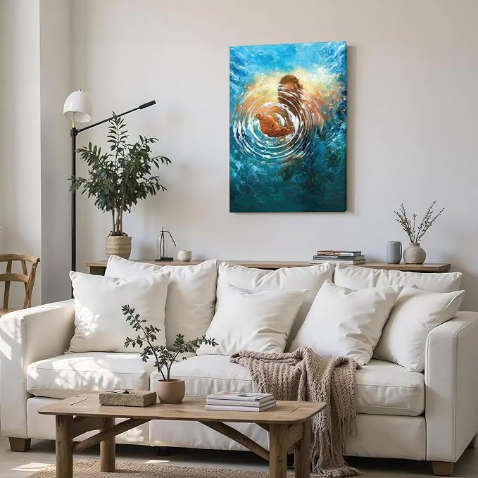 Framed Jesus Christ Canvas Wall Art The Hand of God Jesus Reaching Into Water Christian Painting Prints Biblical Wall Decor Religious Room Decor for Church Prayer Room Schools Hospitals 20"x30"