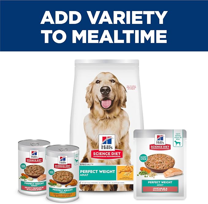 Hill's Science Diet Adult Perfect Weight Wet Dog Food | #1 Veterinarian Recommended, Vegetable & Chicken Stew, 12.5 oz. Cans, 12-Pack