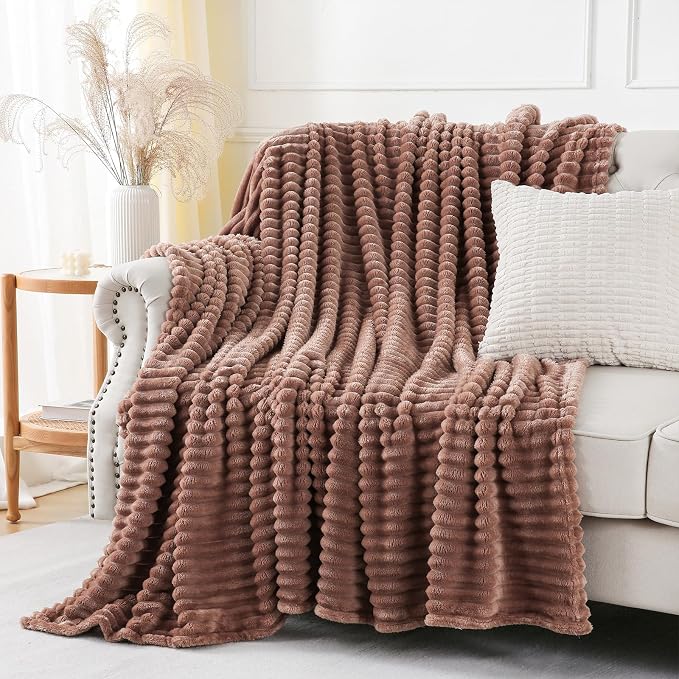 Chocolate Throw Blanket for Couch Sofa 60x80 inches Striped Design | Fleece Blankets Room Home Decor Lightweight Plush Soft Cozy Gifts for Women Mom