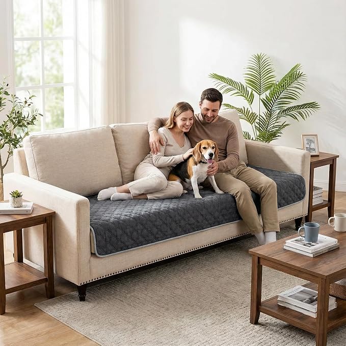 FunFurry Waterproof Dog Blanket, Couch Cover for Dogs Washable, Reversible Dog Bed Cover.(Dark＆Light Grey, 30 X 70 Inch - 1 Pack)