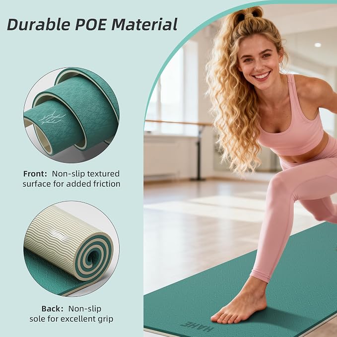 HAHE Wide Yoga Mat 72"x32"x0.4" Thick Pilates Mat with Carrying Strap