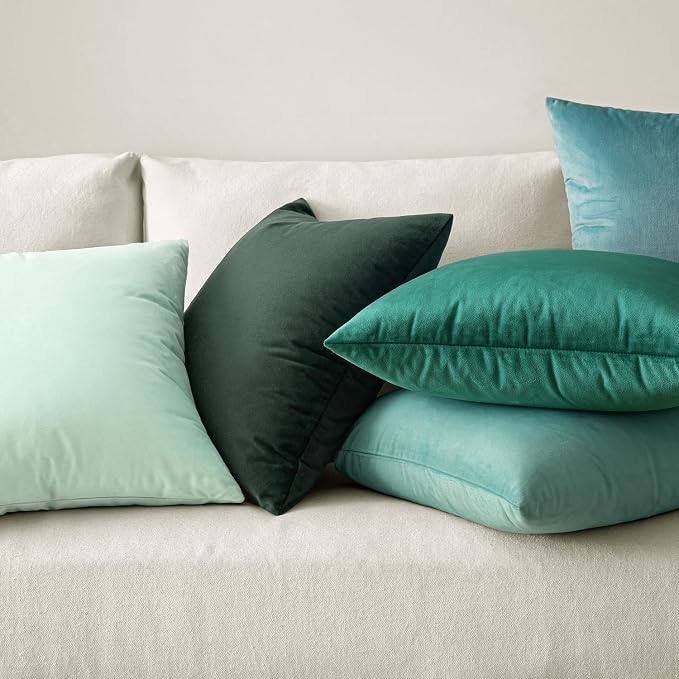 MIULEE 12x20 Inch Lumbar Velvet Throw Pillow Covers Aqua Green | Pack of 2 Soft Solid Decorative Pillow Covers, Modern Luxury Home Decor, for Chair Couch Sofa Bedroom Livingroom