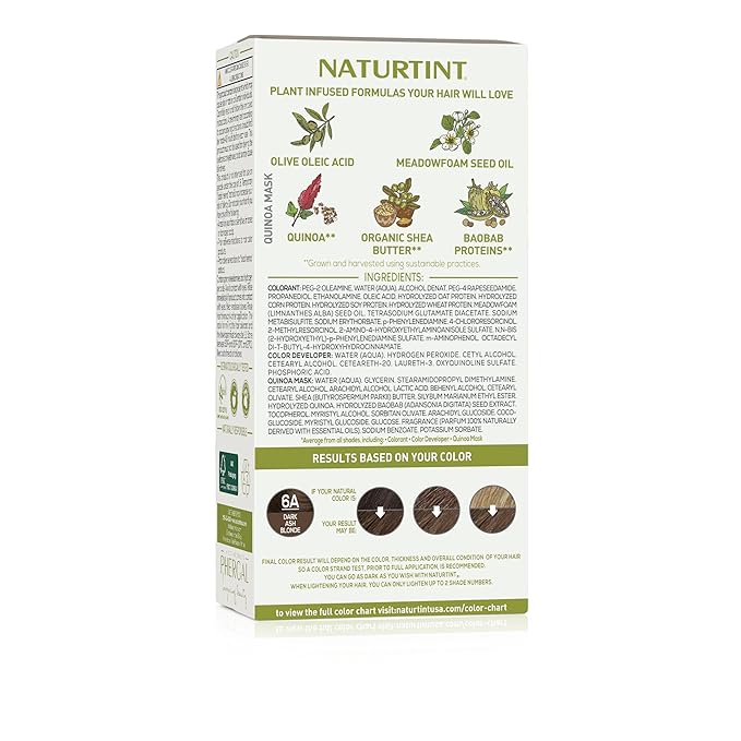 Naturtint 6A Dark Ash Blonde Permanent Hair Color (Pack of 1), Ammonia Free, Vegan, Cruelty Free, up to 100% Gray Coverage, Long Lasting Results (Packaging may vary)