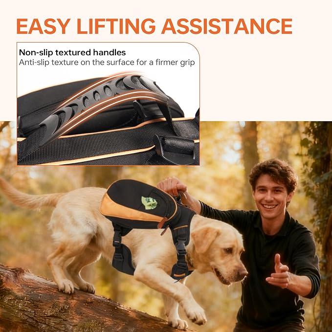 Dog Backpack for Medium & Large Dogs, Detachable Side Bags, Quick-Poop Bag Dispenser | No-Pull Adjustable Harness for Large-Chested Breeds | Non-Slip Handle for Hiking, Walking, Outdoor Adventures（L）