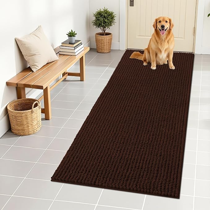 OLANLY Dog Door Mat for Muddy Paws 59x24, Extra Absorbent Chenille Mud Mat | Brown, Absorbs Moisture and Dirt, Non-Slip Machine Washable Doormat, Quick-Drying Indoor Entryway Floor Mat for Dogs