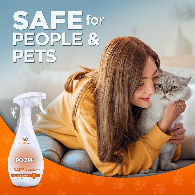POOPH Kitty Odor Eliminator Spray for Cats, 32 oz - Pack of 2 | Helps eliminate cat odors on furniture, bedding, litter areas, and more. Fragrance-free 32 oz - Pack of 2 spray