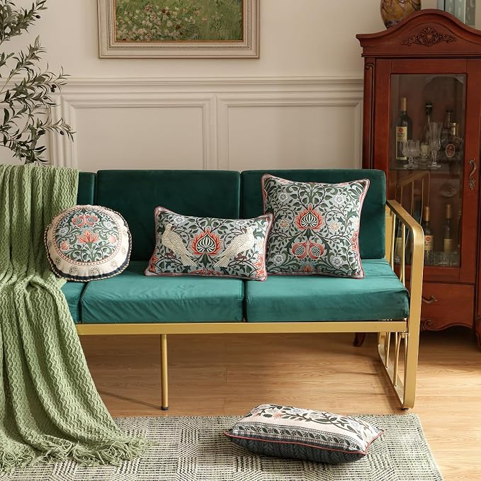 Vintage Linen Throw Pillow Cover,Set of 2,20"x12"-Naples D | Designer French Elegant Pillow Cover,Concealed Zipper Design,Floral Pattern,Sofa,Bedroom,Living Room,Lounge Chairs