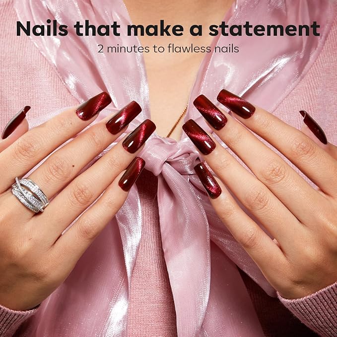 modelones Red Nail Polish Set 6 Colors, Valentines Cat Eye Burgundy Glitter Dark Purple Quick Dry Mini Nail Lacquer Kit Magnetic DIY Home Nail Art Manicure Gifts for Women Girls