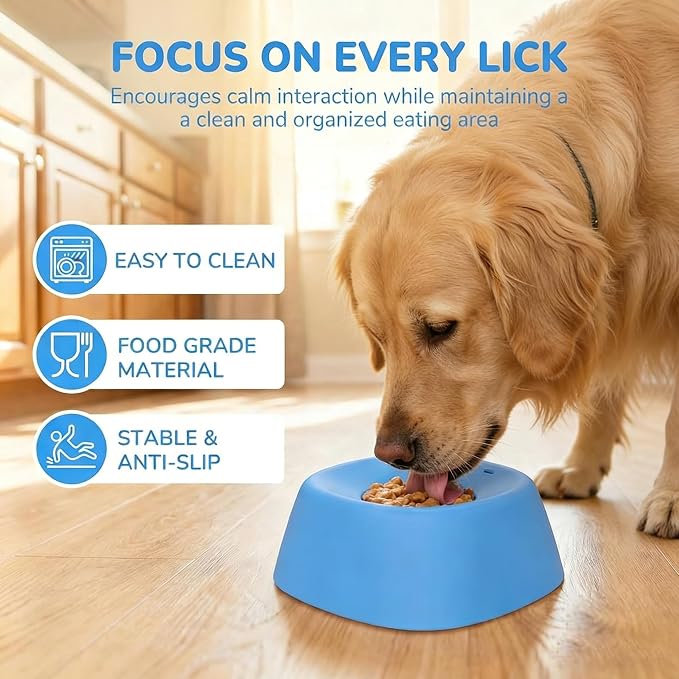 Slow Feeder Licking Bowl for Dogs, Rolling Ball Liquid Treat Dispenser for Broth Yogurt Puree, Non-Slip Food-Grade Bowl, Interactive Enrichment Toy for Puppies Small Medium Large Dogs (Blue-1PCS)