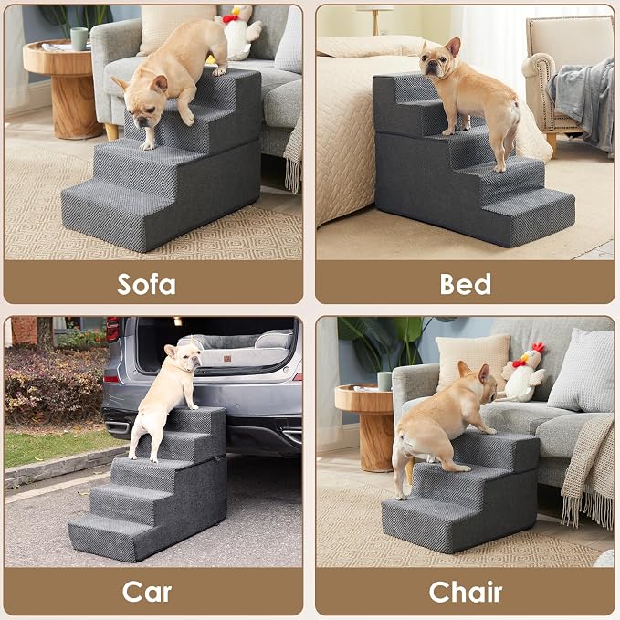 EHEYCIGA Dog Stairs for High Bed 22.5" H, 5-Step Dog Steps, Grey | Pet Steps for Small Dogs and Cats for Bed, Non-Slip Balanced Pet Ramp Indoor
