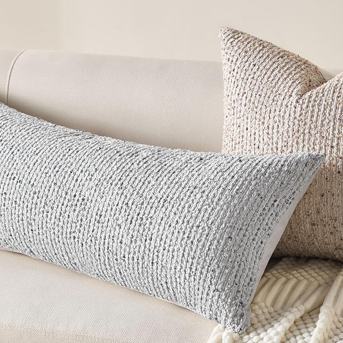 Allorry Soft Wool Decorative Throw Pillow Covers 14x36 Blue SY011C14 | Cozy Soft Touch,Neutral Textured Boho Cushion Covers for Modern Farmhouse Sofa Bedroom Living Room Decor