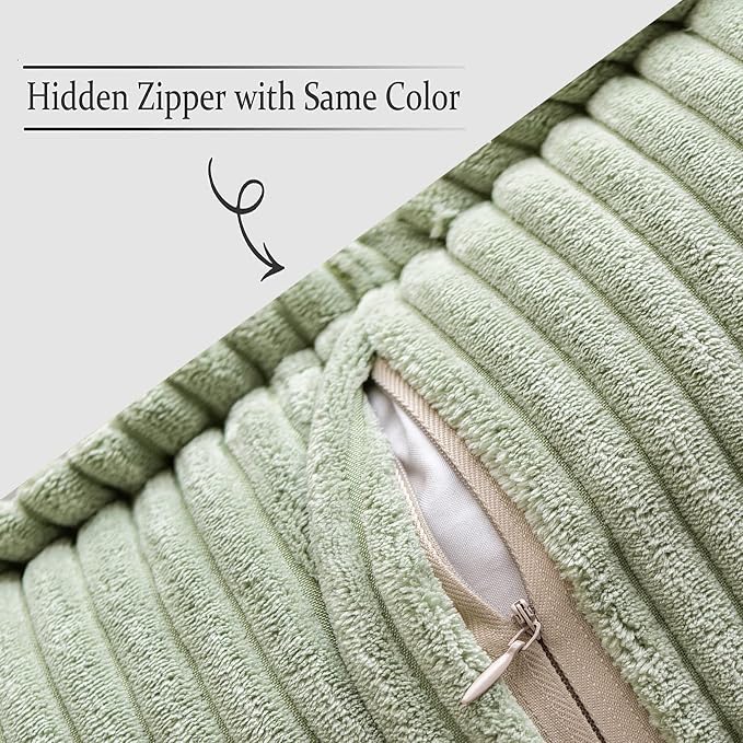 MIULEE Decorative Throw Pillow Covers for Couch 16x16 Inch Sage Green | 2 Pack, Boho Broadside Striped Patchwork Pillow Covers, Soft Corduroy Cushion Cases, For Sofa Bed Livingroom Home Decor