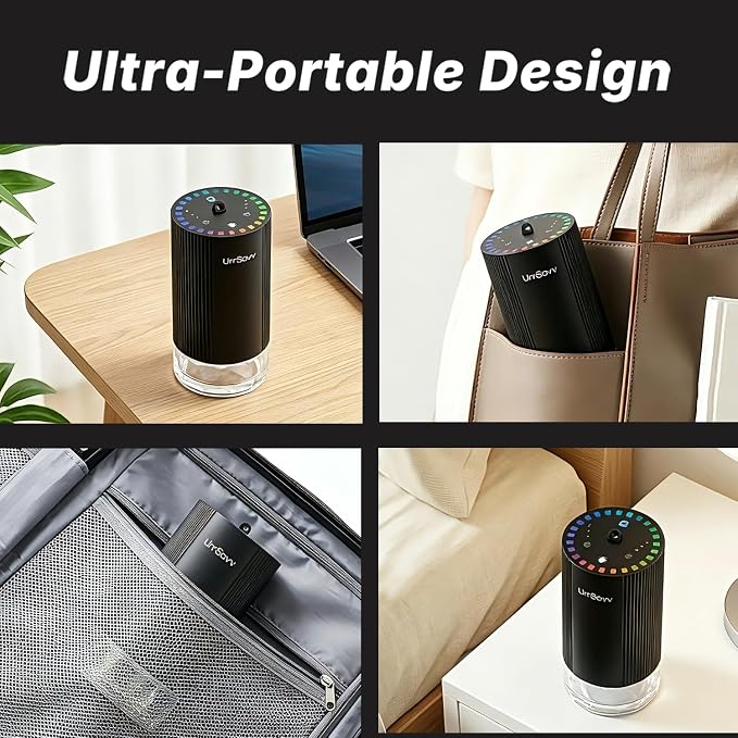 UrrSovv Waterless Car Essential Oil Diffuser Battery Operated (Black) | Waterless Aluminum Alloy 4000mAh Long Lasting Battery Operated Essential Oil Diffuser for Car Home Office
