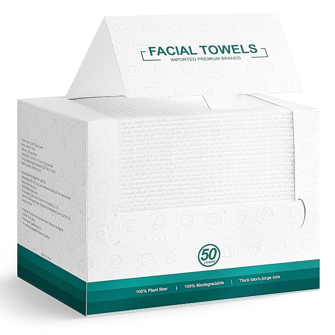 Face Towels,50 Count,10"x12"Disposable Face Towel,Makeup Remover Face Towelettes Disposable,Sensitive Skin&Daily Skin Care