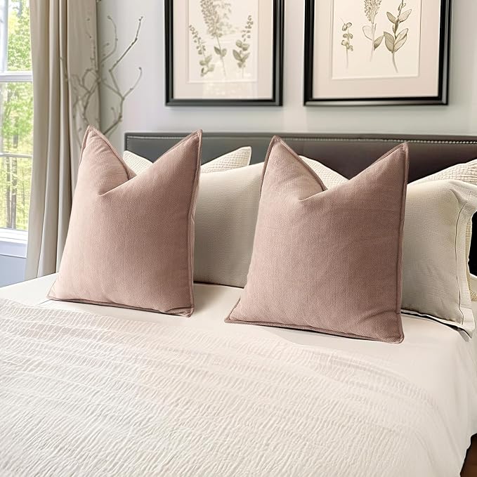 MIULEE Pack of 2 Blush Pink Euro Shams Chenille Pillow Covers 22x22 Inch | Decorative Soft Couch Throw Pillows,Farmhouse Cushion Covers,Elegant Design for Sofa,Bed,Living Room,Summer Decor