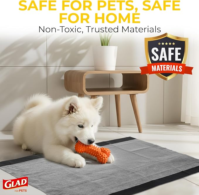 Glad for Pets XL Charcoal Training Pads for Dogs and Puppies, 50 Ct, 4-Pk | 6-layer, activated-carbon pads with pheromone attractant, leak-proof, extra-large 28 x 30 in coverage