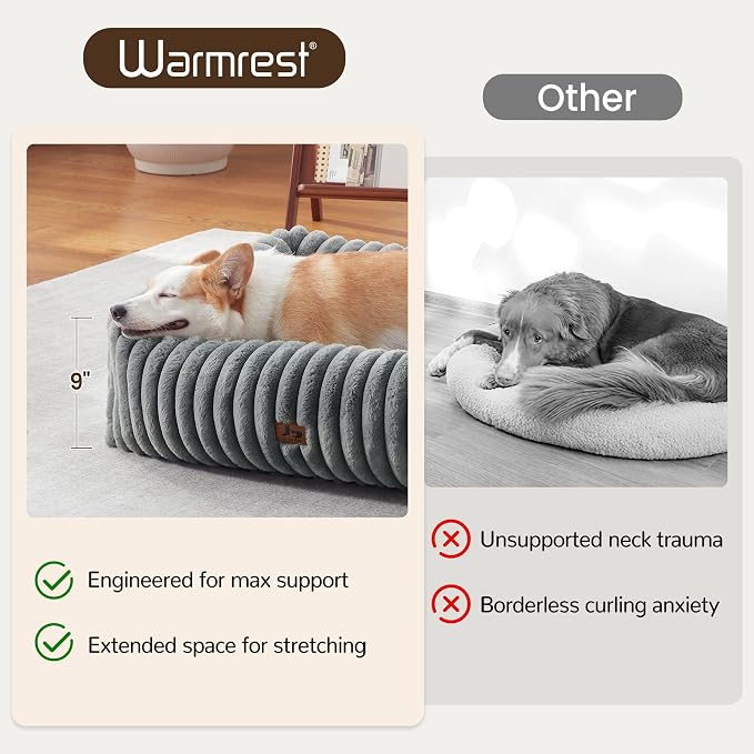 Dog Bed Medium Size Dog, Rectangle Orthopedic Pet Bed for Car and Indoor, Comfort Fluffy Memory Foam Dog Beds with Anti-Slip Bottom,Grey(30x24x8 inches)