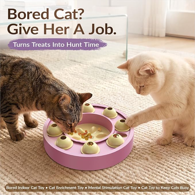 KADTC Cat Puzzle Toy, Slow Feeder, Interactive Enrichment for Indoor Cats | Eight Sliding Pods Guide Kibble Through One Outlet, Stretch Mealtime, Spark Paw-Powered Hunting, Sharpen Focus, Beat Boredom.