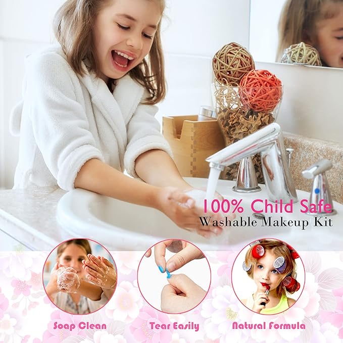 Kids Makeup Sets for Girls - Washable Makeup for Kids 8-12, Maquillaje para Niñas, Play Make Up Kit, Toys for Little Girl, Princess Toddler Kid Stuff, Ages 345679 10 Year Old Girl Birthday Gifts（Rose）