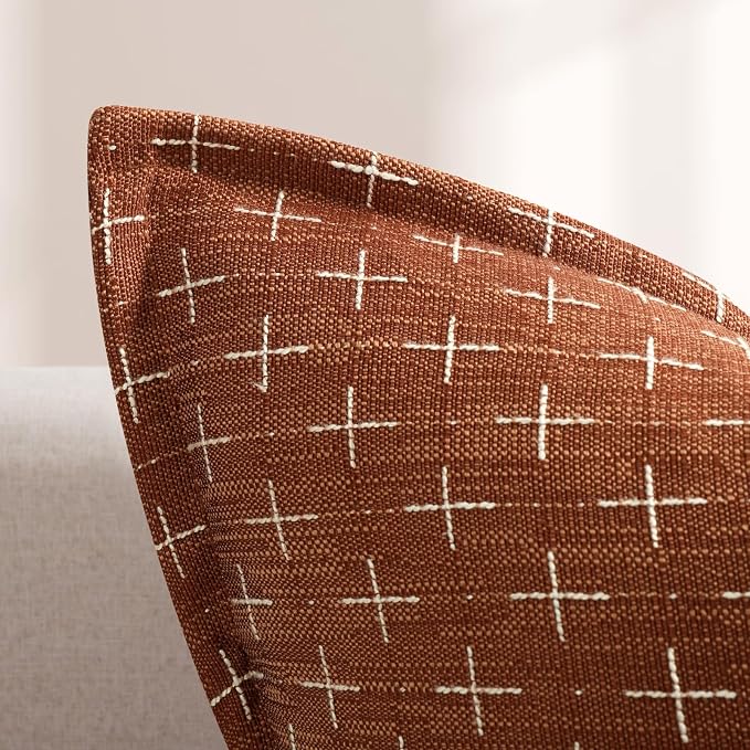 Fall Pillow Covers 16x16 Set of 2 Soft Polyester Textured Rust Pillow Covers with Stylish Flange Edge Cozy Farmhouse Throw Pillows for Couch Bed Sofa Living Room Fall Decor