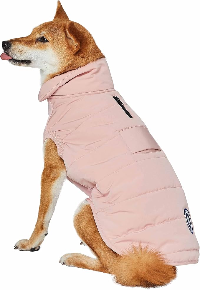 Blueberry Pet Cozy & Comfy Windproof Waterproof Quilted Fall Winter Dog Puffer Jacket in Pink, Back Length 15 3/4", Size 14", Warm Coat for Medium Dogs