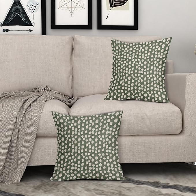 Dark Sage Green Cream Dots Pillow Covers 20x20 Set of 2 Boho Design Polka Dot Throw Pillows Modern Trendy Print Outdoor Decorative Pillowcase Square Linen Cushion Cases Decor for Sofa Couch Bed
