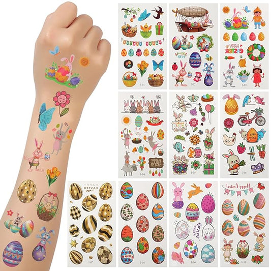 127Pcs Easter Temporary Tattoos for Kids - Non-Toxic Easter Bunny Tattoo Stickers for Face, Easter Basket Stuffers, Party Favors, Egg Hunt, Goodie Bag Fillers & Spring Festive Party Gift