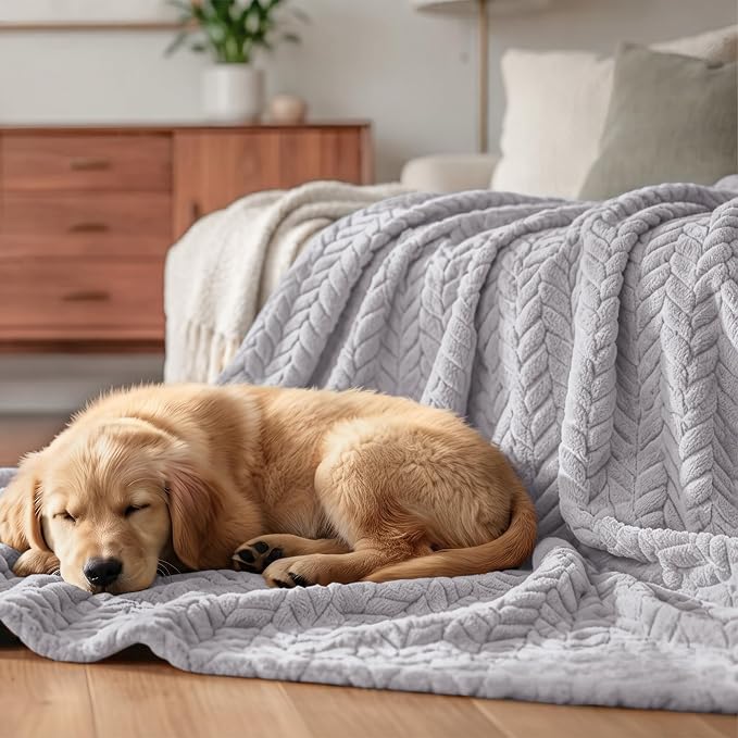 Exclusivo Mezcla Soft Fleece Bed Blanket King Size, 90”x104”, Light Grey | Cozy Fluffy Lightweight Blankets for Summer, Decorative Plush Flannel Throws for Living room, Bedroom with Leaves Pattern