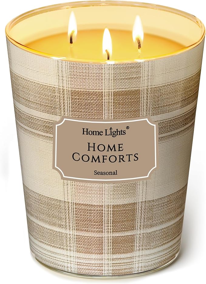 HomeLights Home Comforts Scented Candles | 34oz Soy Candles Rustic Modern 3-Wick Large Candle Jars | Ideal Candle Gifts for Events, Home Decor Stress, Relief & Relaxation