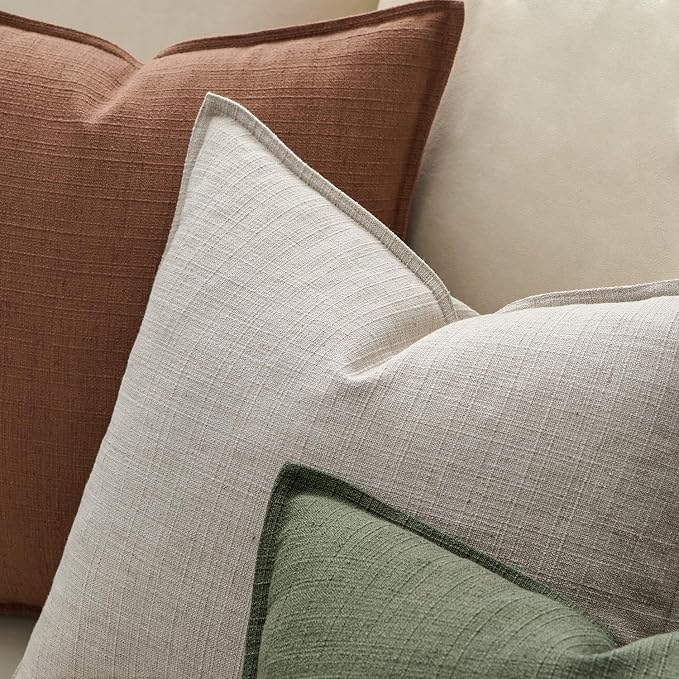 MIULEE Thick Textured Decorative Throw Pillow Covers 20x20 in Oatmeal Linen | Set of 2, Linen Blend Pillow Cover, Flange Edge Design, Farmhouse Modern Boho Style, Bed Couch Living Room Decor