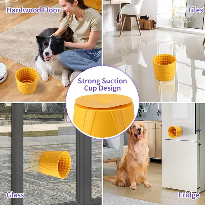 Dog Lick Bowl, Bestalk Anxiety Relief Slow Feeder Dog Lick Mat Treat Dispenser, Non-Slip Dog Licking Bowl Dog Enrichment Toys for Small Medium and Large Breed Dogs, BPA Free Silicone(Yellow,S)