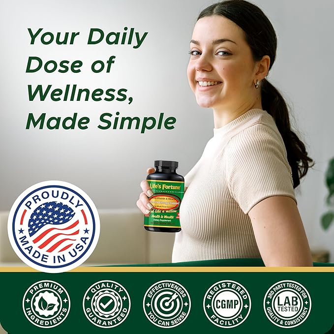 Life's Fortune Whole Food Multivitamin & Mineral, Advanced Energy Support Supplement, Daily Wellness for Men & Women, Amino Acids, Biotin, 180 Vegetarian Tablets