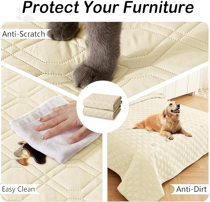 Waterproof Dog Bed Blanket - Soft Pet Blanket & Sofa Cover for Dogs | Reversible Washable Furniture Protector, Couch Covers for Pets (40x80 Inch, Beige/Beige)
