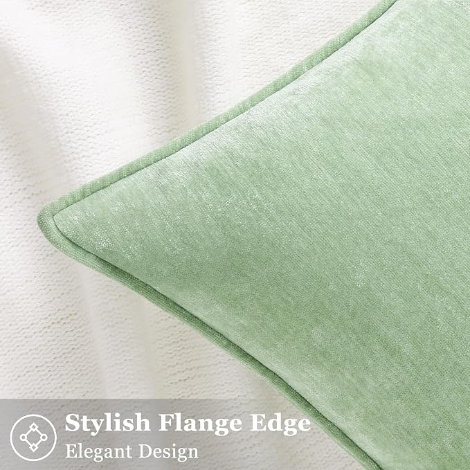 decorUhome Chenille Sage Green Velvet Throw Pillow Covers 16x16 Set of 2 | Fall Soft Couch Decorative Modern Farmhouse Pillow Cases with Elegant Design for Sofa Bed Living Room Home Decor