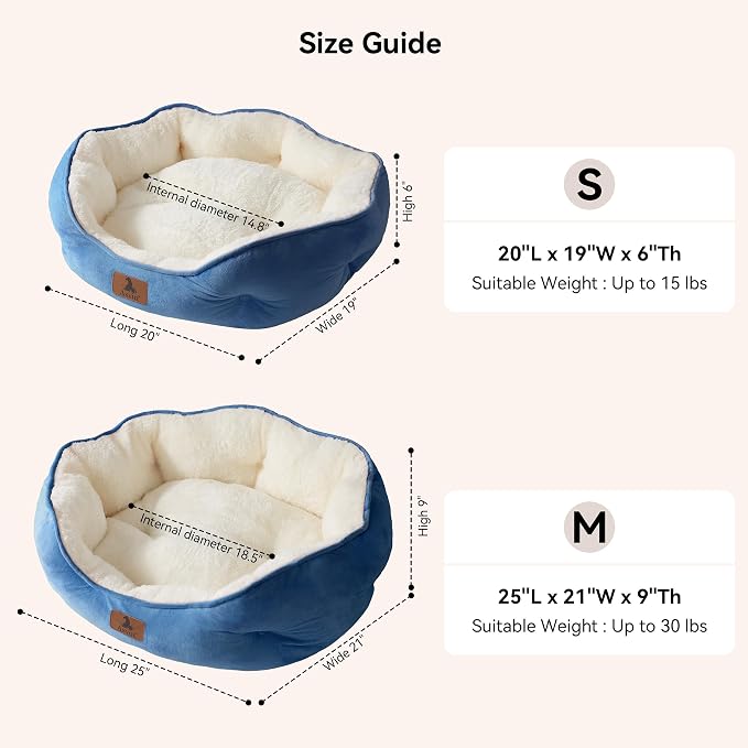 Small Dog Bed for Small Dogs, Cat Beds for Indoor Cats, Pet Bed for Puppy and Kitty, Extra Soft & Machine Washable with Anti-Slip & Water-Resistant Oxford Bottom, Light Blue, 20 inches
