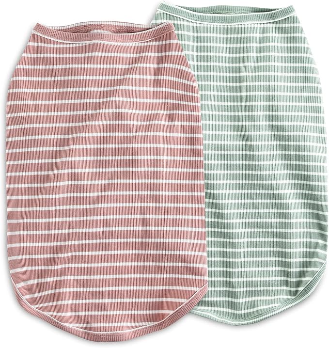 Koneseve Dog Shirt Vest Lightweight Stretchy Dog T-Shirts Soft Cool Sleeveless Stripe Vests Breathable Clothes for Puppy Kitty Cats Small Medium Large Dogs 2 Pack Pink + Green [ M/Medium ]