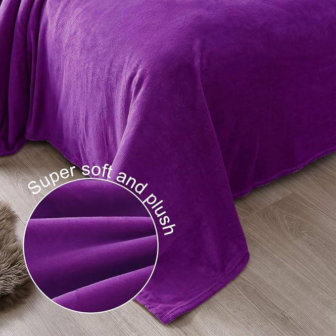 Exclusivo Mezcla Soft Fleece Blanket Twin Size for Bed, Purple | 60x80 Inches, Double-Sided Brushed Flannel, Lightweight Plush Cozy Blanket for Home Decor, All Season, Machine Washable
