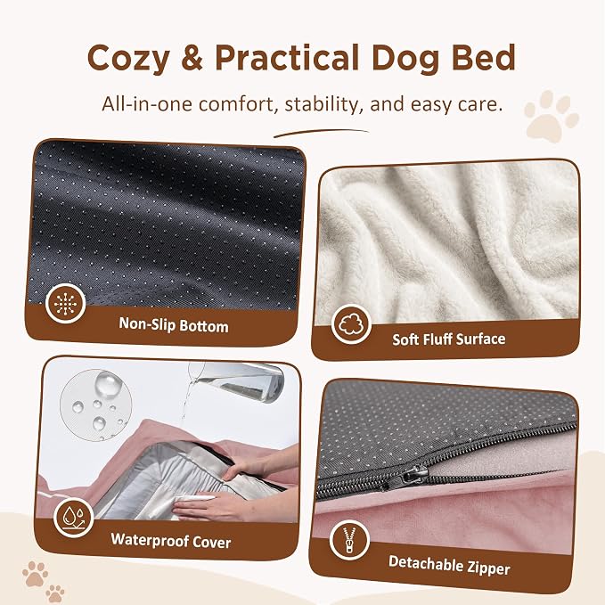 Comfort Expression Waterproof Orthopedic Dog Beds for Extra Large Dog | Supportive Egg Crate Foam XL Dog Bed with Removable Bolster, Dog Couch with Washable Cover & Non-Slip Bottom, 45x35 Inch