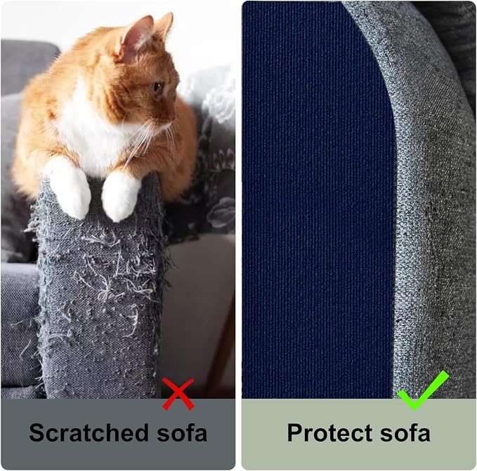 SREBAY Cat Scratch Couch Furniture Protector, Self-Adhesive Scratch Pad | 78.7x15.8In, Heavy Duty, DIY Climbing Cat Carpet Mat, Couch Door Protector from Claws, Sofa Guard with Pins & Tape, Navy